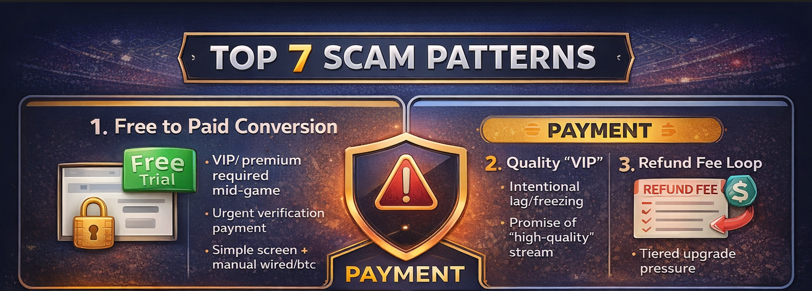 해외 스포츠중계 먹튀 유형 7가지 요약 인포그래픽