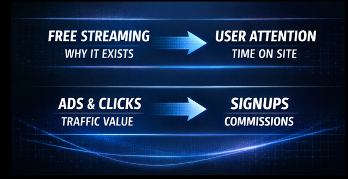 해외 스포츠중계 사이트 수익 구조 흐름도(트래픽→광고→전환)