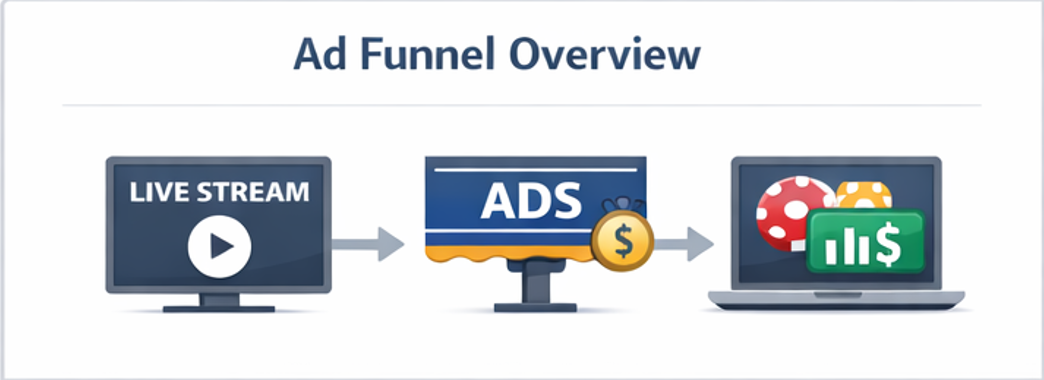 해외 스포츠중계 사이트 광고 구조 전체 흐름도(중계→광고→전환)