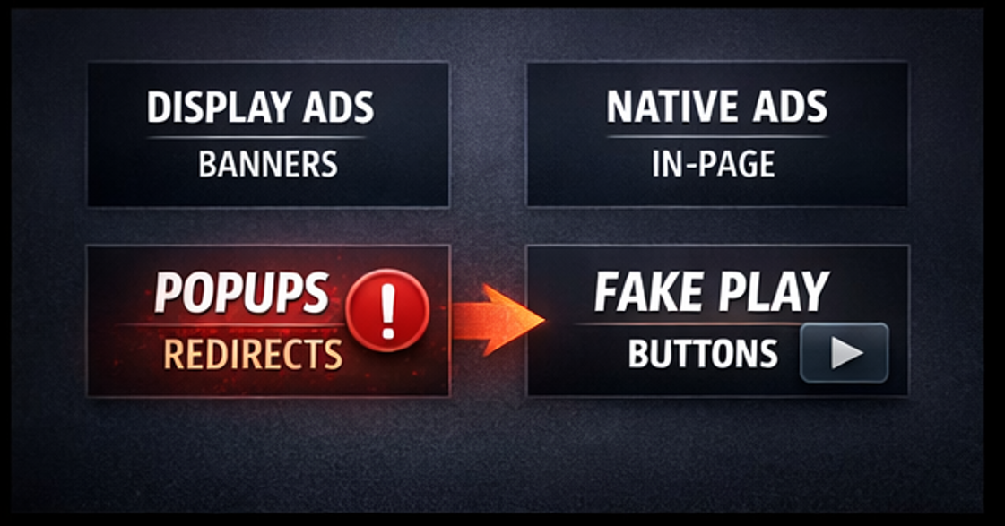 해외 스포츠중계 사이트 수익 구조 관점의 광고 배치 패턴(배너·팝업·리다이렉트)