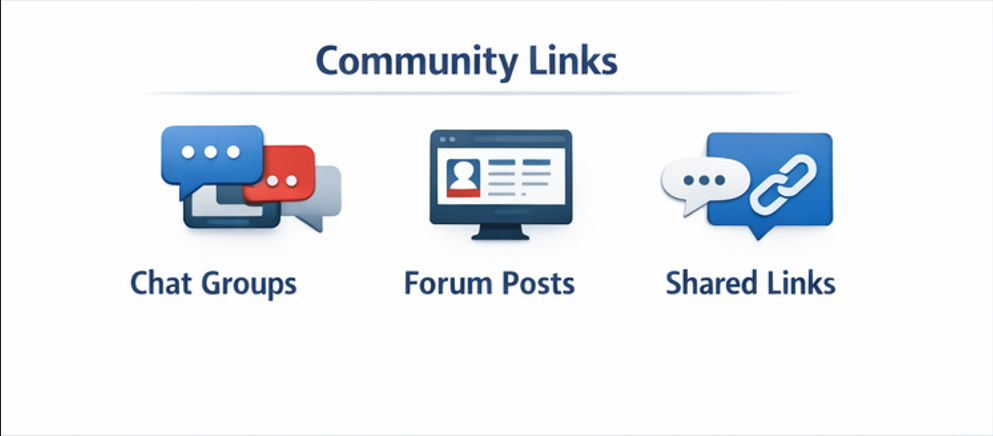 커뮤니티 유입 구조(댓글 링크·오픈채팅·공유 링크) 요약 인포그래픽