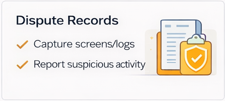 기록·증거·제보 플로우(규정 캡처→대화 로그→시간대→처리 흐름)