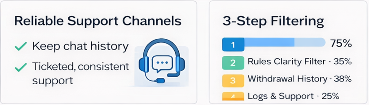 3단계 메이저 필터 시각화(규정→출금/인증→응대/기록)