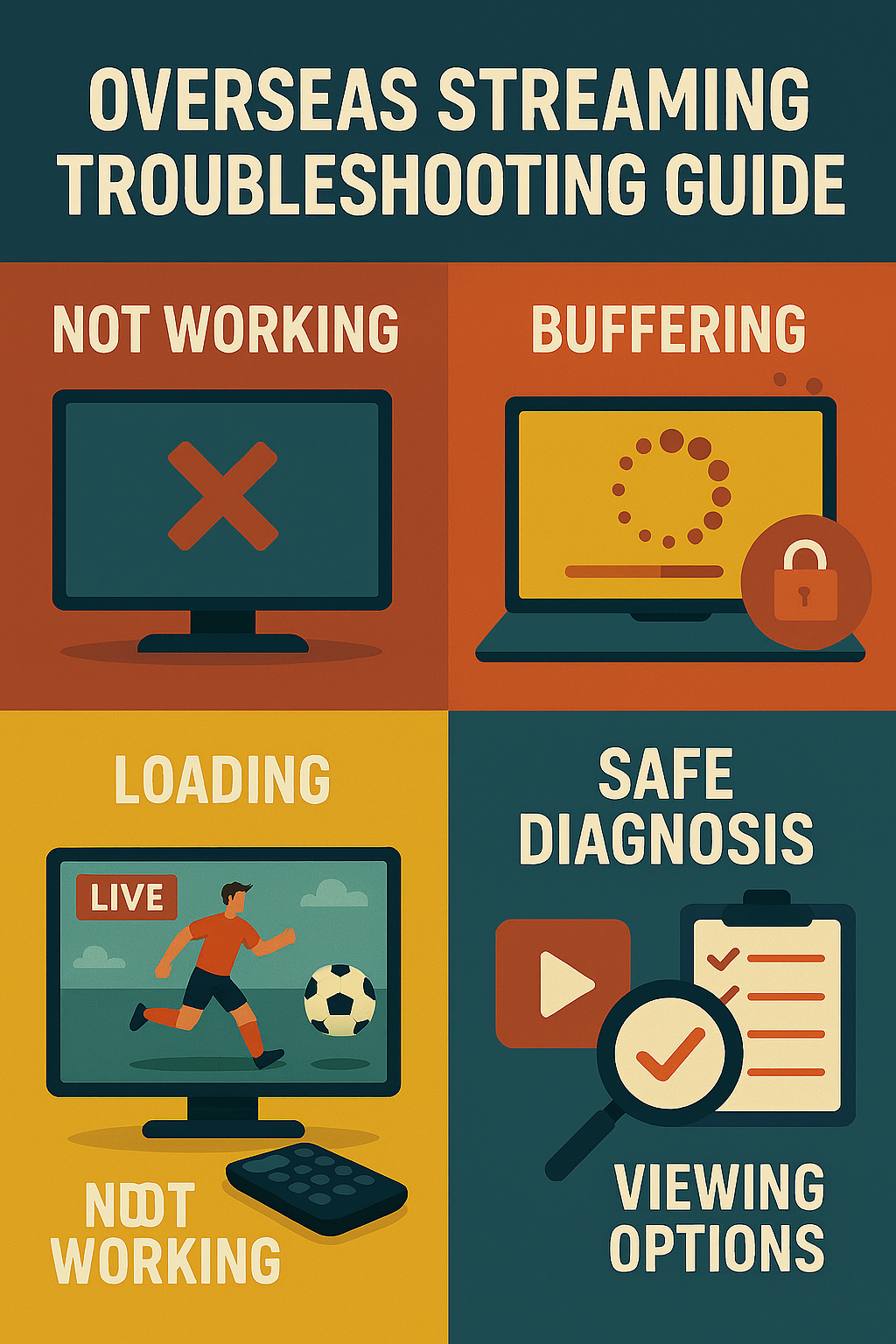 스포츠중계 접속 문제 해결 흐름도(진단→차단→안전성 가이드 연결)